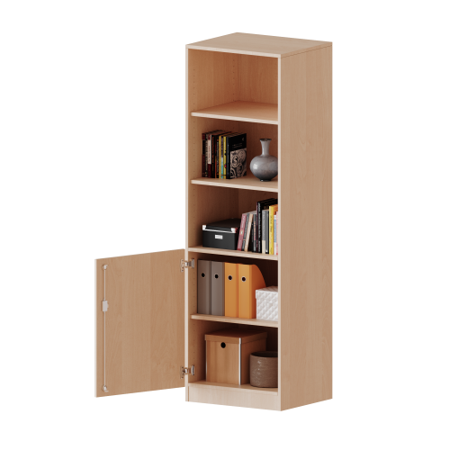 Schrank, 5 Ordnerhöhen, Tür unten (2 OH), oben 3 offene Fächer - Serie evo180 B/H/T: 60x190x40 cm, 1 Tür, abschließbar, Tür öffnet nach links, mit Sockel (81 mm)