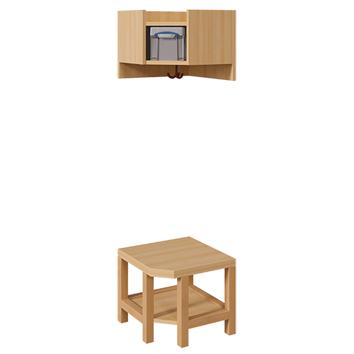 Garderoben-Innenecke, für einfache Ablage inklusive Box B/T: 43x43 cm, Sitzhöhe: 42 cm, 2teilig ohne Stütze, Ablage zur Wandmontage, unter Bank Schuhablage