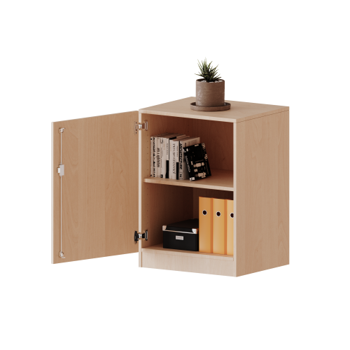 Schrank, 2 Ordnerhöhen - Serie evo180 B/H/T: 60x82x40 cm, 1 Tür, abschließbar, Tür öffnet nach links, mit Sockel (81 mm)