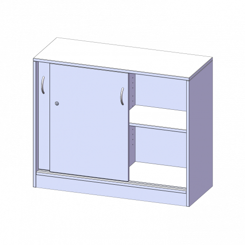 Schiebetürenschrank, 2 Ordnerhöhen - Serie evo180 B/H/T: 100x82x40 cm, abschließbar, mit Mittelwand, mit Sockel (81 mm)