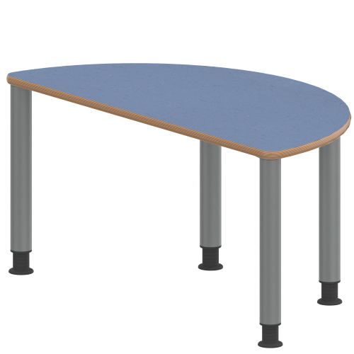 Tisch ZALOTTI mit Linoleum-Belag Halbrundtisch, B/H/T: 120x46x60 cm, Stahlrohrbeine Ø 60 mm, Fußvariante: höhenverstellbar (46/60 cm), Tischbeine mit RAL-Farbe 9006 (weißaluminium)