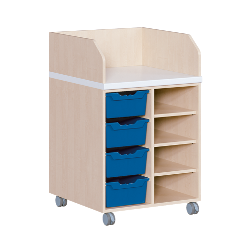 Wickelkommode, zweireihig, fahrbar B/H/T: 70,5x111,5x71,5 cm, Regal rechts, 4 Boxen links