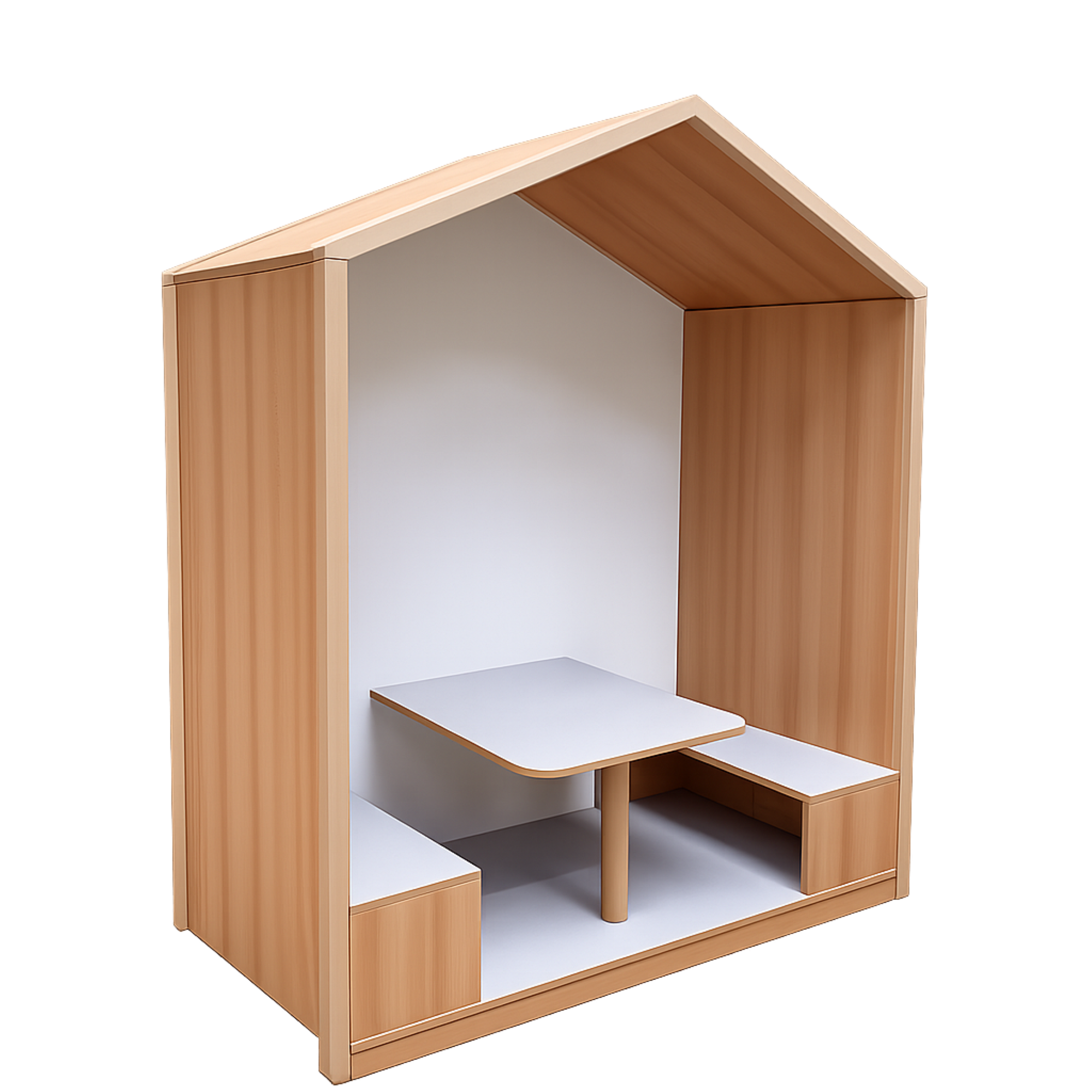 Lernhaus mit Sitzgruppe und Tisch B/H/T: 160x196,5x80 cm, Rückzugshaus mit Tisch und 2 Bänken, mit Linoleumbeschichtungen, Tischhöhe 46 cm, Sitzhöhe 26 cm