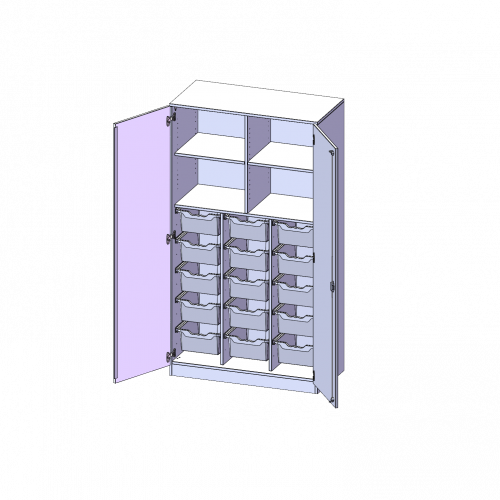 ErgoTray Schrank, dreireihig, 5 Ordnerhöhen - evo180 Serie B/H/T: 104,5x190x50 cm, zweitürig, mit Sockel (81 mm), mit Mittelwand, mit 15 hohen ErgoTray Boxen