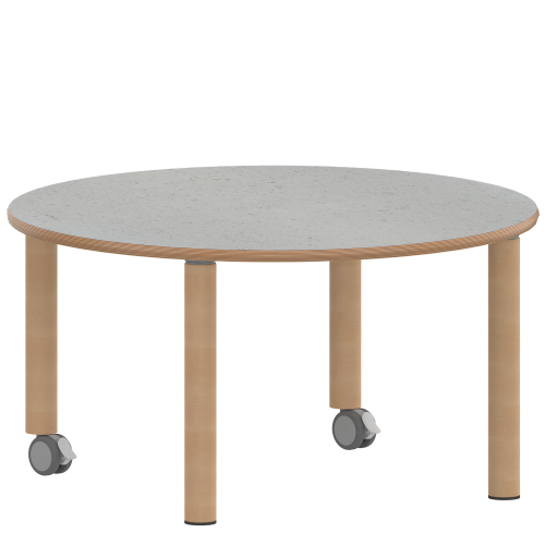 Tisch ZALOTTI mit Linoleum-Belag Rundtisch, Durchmesser/H: 100x25 cm, Massivholzbeine Ø 60 mm, Fußvariante: fahrbar