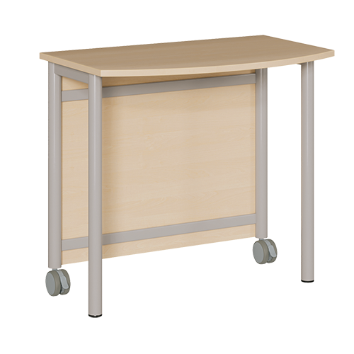 Tisch fahrbar aus FRS S ERP1 B/H/T: 80x72x40/50 cm, mit Blende, Stahlgestell mit RAL-Farbe 9006 (weißaluminium)