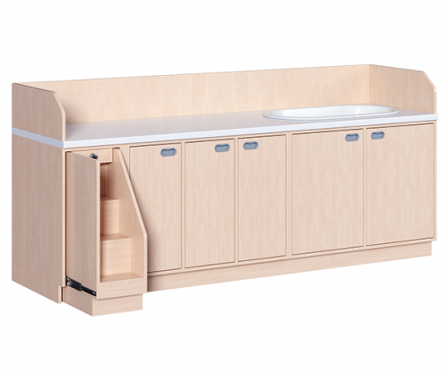 Wickelkommode, vierreihig zuzüglich Badewanne B/H/T: 249x113x91,5 cm, Ausziehbarer Aufstieg links, Türen und Badewanne rechts