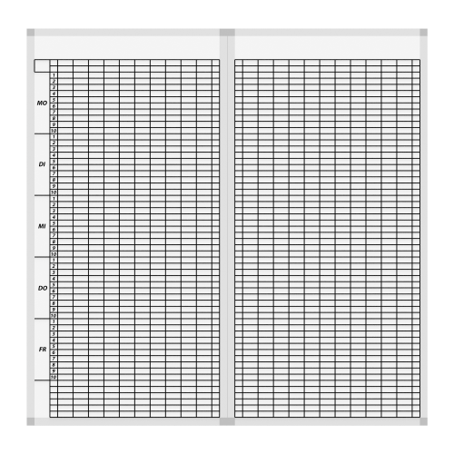 Klassenplantafel erweiterbar mit Whiteboardoberfläche Stundenplantafel 3-teilig für 30 Klassen mit 10 Tagesstunden, 142x103 cm