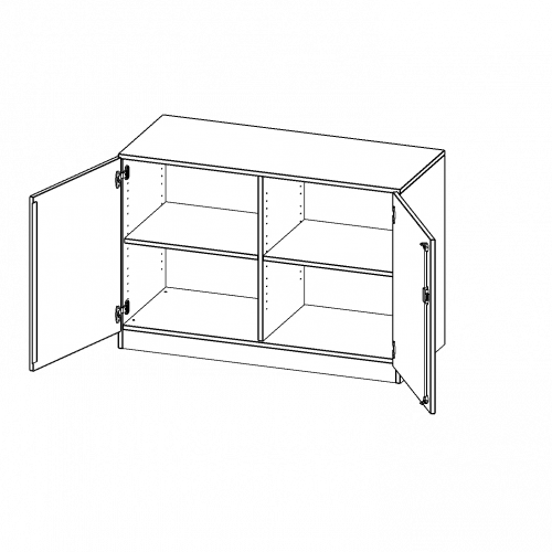 Schrank, 2 Ordnerhöhen - Serie evo180 B/H/T: 120x82x50 cm, 2 Türen, abschließbar, mit Mittelwand, mit Sockel (81 mm)