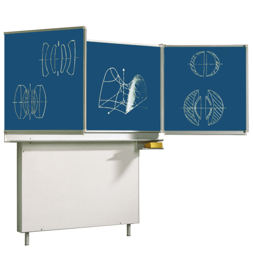 Wandtafel Schultafel aus Premium Stahlemaille, Serie FZ E MF 200x100 cm FF 100x100 cm 6 m² Schreibfläche, blau, mit Bodenabstützung