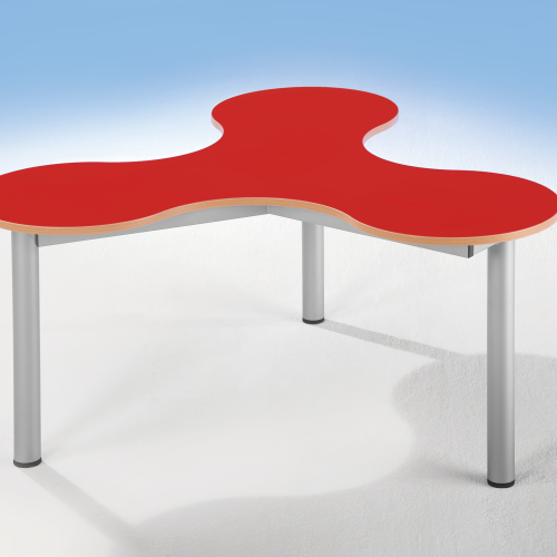 Kleeblatt Dreiertisch Schülertisch mit Melaminplatte, fahrbar Fahrbar, B/T 134 x 122 cm, Höhe 52 cm, Dekor Grün