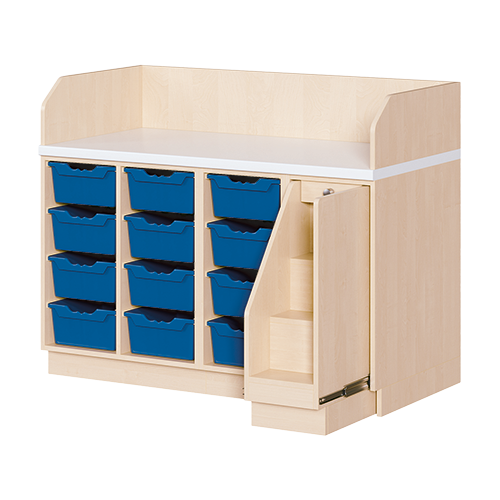 Wickelkommode, vierreihig B/H/T: 143x113x71,5 cm, Ausziehbarer Aufstieg rechts, 12 Boxen links