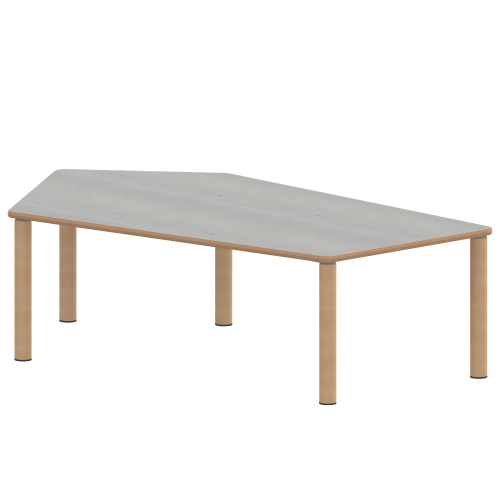 Tisch ZALOTTI mit Linoleum-Belag Fünfecktisch-groß, B/H/T: 185x41x104 cm, Massivholzbeine Ø 60 mm, Fußvariante: Stellfuß