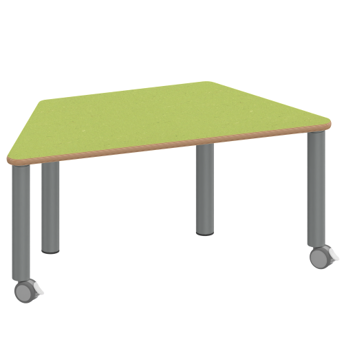 Tisch ZALOTTI mit Linoleum-Belag Trapeztisch, B/H/T: 120x25x60 cm, Stahlrohrbeine Ø 60 mm, Fußvariante: fahrbar, Tischbeine mit RAL-Farbe 9006 (weißaluminium)