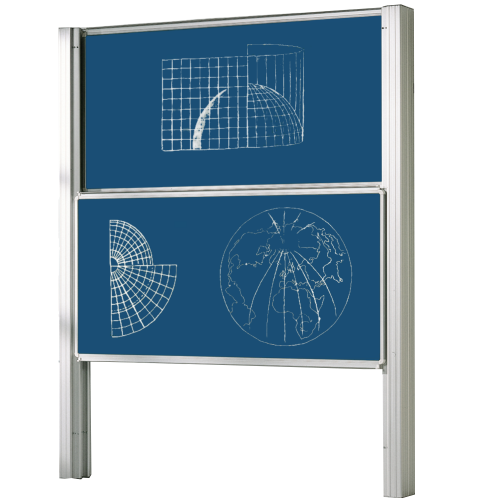 Zweiflächige Pylonentafel Schultafel aus Premium Stahlemaille, Serie PY2 E B/H: 300x120 cm, blau