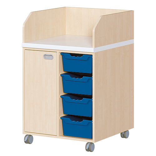 Wickelkommode, zweireihig, fahrbar B/H/T: 70,5x111,5x91,5 cm, Tür links, 4 Boxen rechts