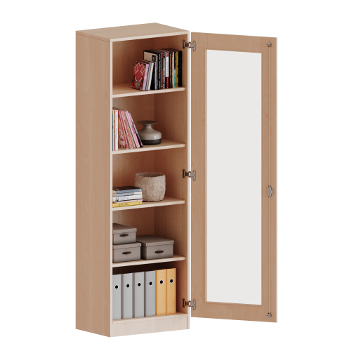 Schrank mit verglasten Türen, 5 Ordnerhöhen - Serie evo180 B/H/T: 60x190x50 cm, Tür mit Glaseinsatz, Vollausschnitt, abschließbar, Tür öffnet nach links, mit Sockel (81 mm)