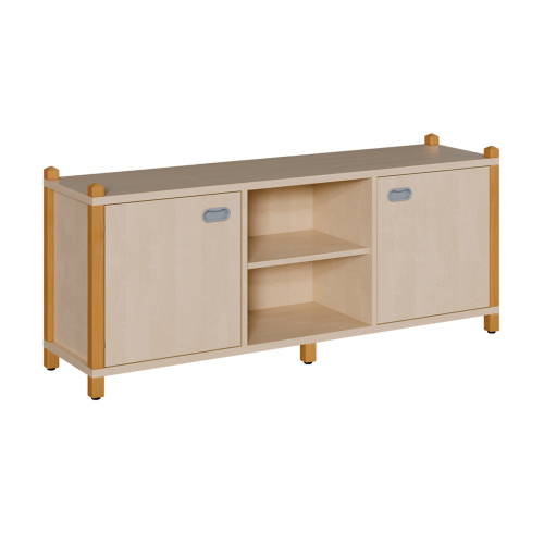 Stollen-Raumteilerschrank, dreireihig B/H/T: 156x60x40 cm, mit 2 Mittelwänden, Ausstattung (v.l.n.r.): Tür - Regal - Tür, je Segment 1 Einlegeboden
