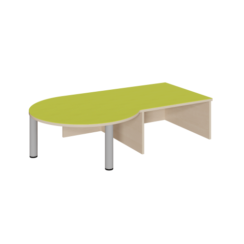 Podest mit Linoleum-Deckplatte und Nische, Rundungsansatz links B/H/T: 150x24x87/70 cm, Rundungsansatz links und Rollkastennische rechts