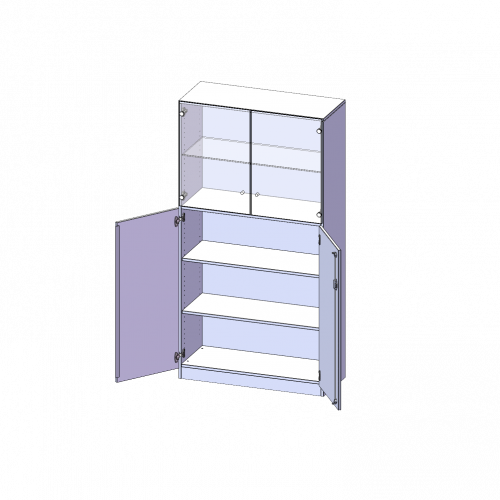 Schrank, 5 Ordnerhöhen, unten Türen (3 OH), oben Vitrinentüren (2 OH) - Serie evo180 B/H/T: 100x190x40 cm, 2 geschlossene und 2 Glastüren, abschließbar, mit Sockel (81 mm)