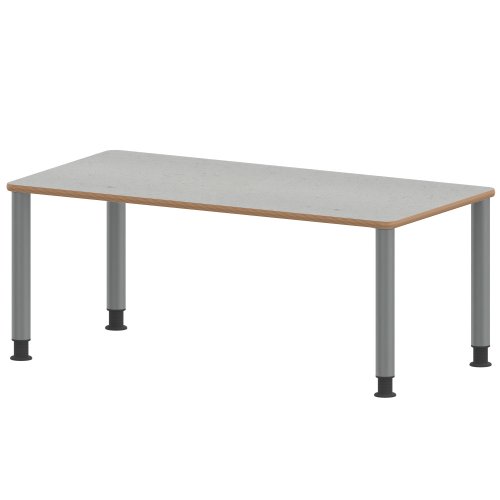Tisch ZALOTTI mit Linoleum-Belag Rechtecktisch, B/H/T: 160x71x80 cm, Stahlrohrbeine Ø 60 mm, Fußvariante: höhenverstellbar (71/85 cm), Tischbeine mit RAL-Farbe 9006 (weißaluminium)