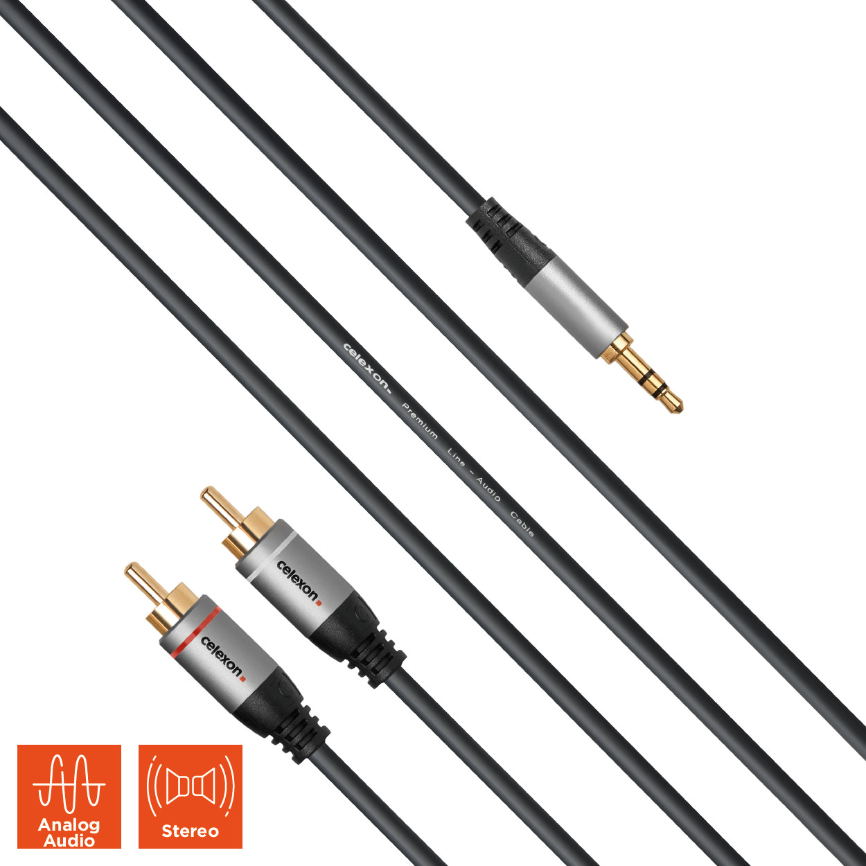 celexon 2x Cinch auf 3,5mm Stereo Klinke Audiokabel 10,0m - Professional Line