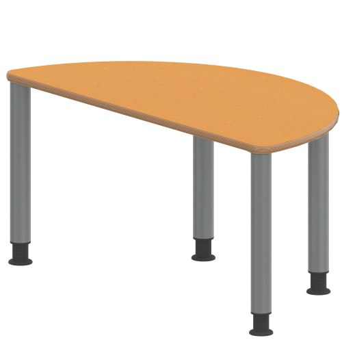 Tisch ZALOTTI mit Linoleum-Belag Halbrundtisch, B/H/T: 120x46x60 cm, Stahlrohrbeine Ø 60 mm, Fußvariante: höhenverstellbar (46/60 cm), Tischbeine mit RAL-Farbe 9006 (weißaluminium)