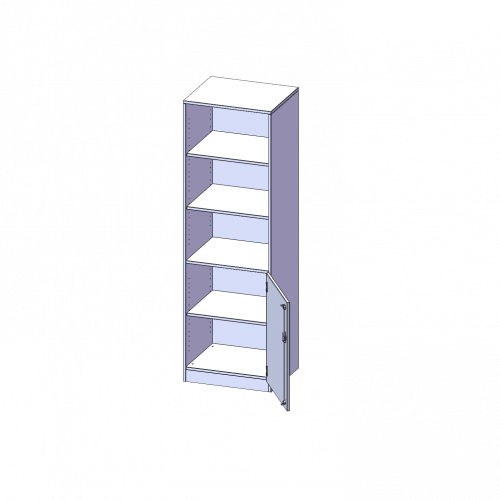 Schrank, 5 Ordnerhöhen, Tür unten (2 OH), oben 3 offene Fächer - Serie evo180 B/H/T: 60x190x60 cm, 1 Tür, abschließbar, Tür öffnet nach rechts, mit Sockel (81 mm)