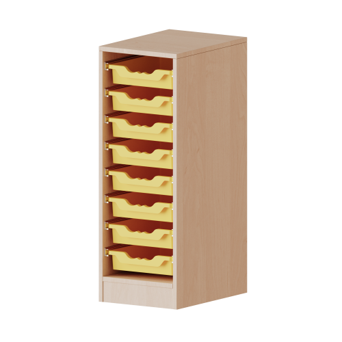 ErgoTray Regal, einreihig, 2,5 Ordnerhöhen - evo180 Serie B/H/T: 36,1x100x40 cm, mit Möbelstellfüßen, 8 flache ErgoTray Boxen