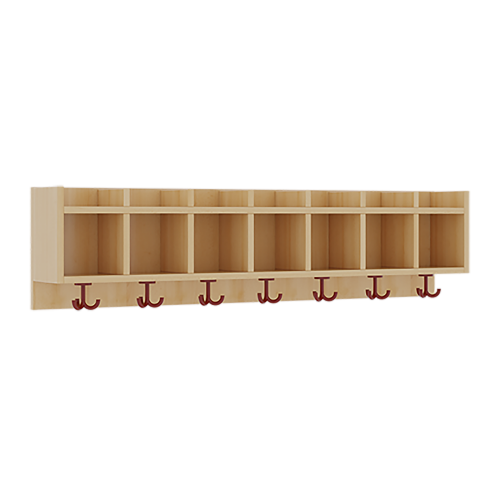 einfache Garderobenablage B/H/T: 140x34,5x20 cm, 7 Fächer, darunter 3fach-Haken, oben offene Unterteilungen