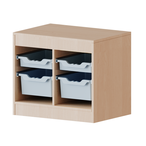Regal mit flachen und hohen ErgoTray-Boxen, 1 Ordnerhöhe mit Kabelkanal B/H/T: 70,3x56x40 cm, mit zusätzlichem Kabelfach und 3 Kabeldurchlässen, 2 flache und 2 hohe ErgoTray Boxen