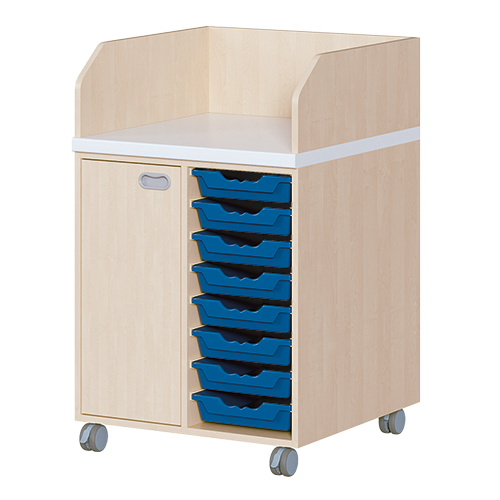 Wickelkommode, zweireihig, fahrbar B/H/T: 70,5x111,5x91,5 cm, Tür links, 8 Boxen rechts