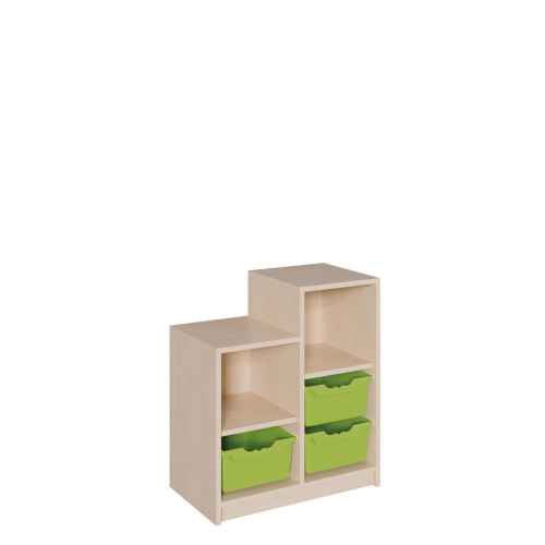 Korpus-Regal "SideStep", Regale und Boxen B/H/T: 70,5x60/80x40 cm, in stufenartiger Kontur, mit 3 Boxen und Regalfächern, hohe Seite rechts