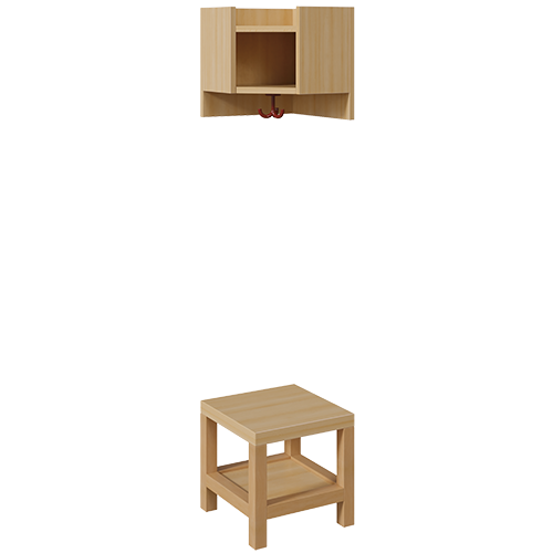Garderoben-Innenecke, für einfache Ablage B/T: 35x35 cm, Sitzhöhe: 34 cm, 2teilig ohne Stütze, Ablage zur Wandmontage, unter Bank Schuhablage