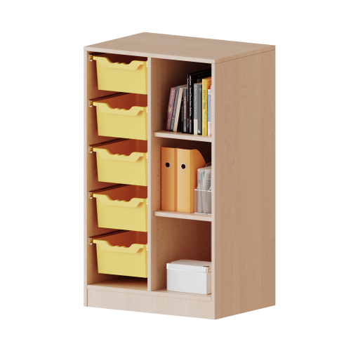 ErgoTray Regal, zweireihig, 3 Ordnerhöhen - evo180 Serie B/H/T: 70,3x118x50 cm, fahrbar, rechts 3 Fächer, links 5 hohe ErgoTray Boxen