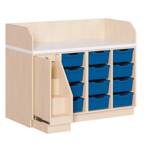 Wickelkommode, vierreihig B/H/T: 143x113x71,5 cm, Ausziehbarer Aufstieg links, 12 Boxen rechts