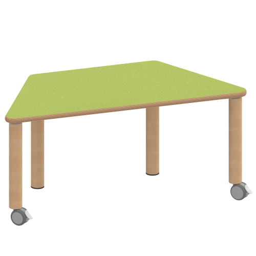 Tisch ZALOTTI mit Linoleum-Belag Trapeztisch, B/H/T: 120x25x60 cm, Massivholzbeine Ø 60 mm, Fußvariante: fahrbar