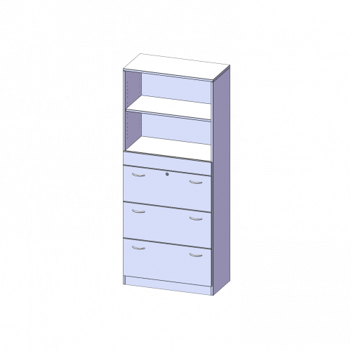 Hängeregisterschrank, 5 Ordnerhöhen - Serie evo180 B/H/T: 80x190x50 cm, 3 Auszüge, abschließbar, oben 2 offene Fächer, mit Sockel (81 mm)