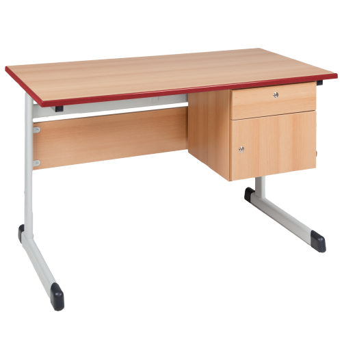 Lehrertisch mit PU Kante, Unterbau mit Schub und Fach, mit Schloß B/H: 130x65 cm, ohne Ablage