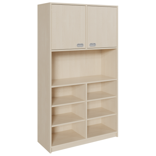Korpus-Schrank mit 1 Doppeltür und unterem Regalteil B/H/T: 102x180x40 cm, oben 2 Türen mit Einlegeböden und Mittelwand, unten Regalfächer, Mitte mit großem offenem Fach