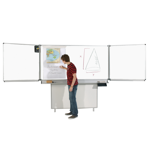 Whiteboard Wandtafel Schultafel aus Premium Stahlemaille, Serie FZ E, weiß MF 200x120cm FF 100x120cm 7,2 m² Schreibfläche, mit Bodenabstützung
