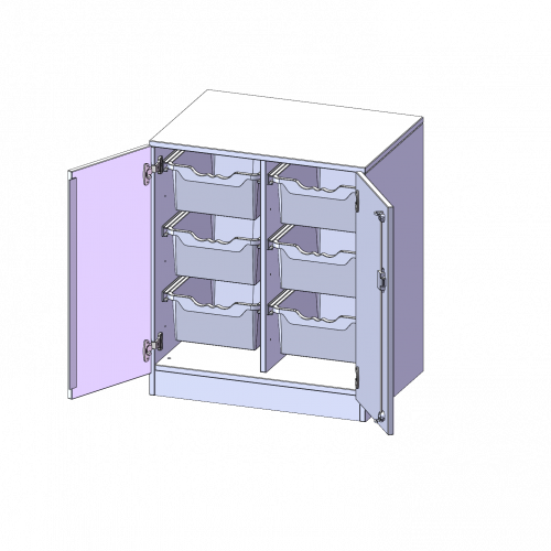ErgoTray Schrank, zweireihig, 2 Ordnerhöhen - evo180 Serie B/H/T: 70,3x82x50 cm, zweitürig, mit Sockel (81 mm), mit 6 hohen ErgoTray Boxen