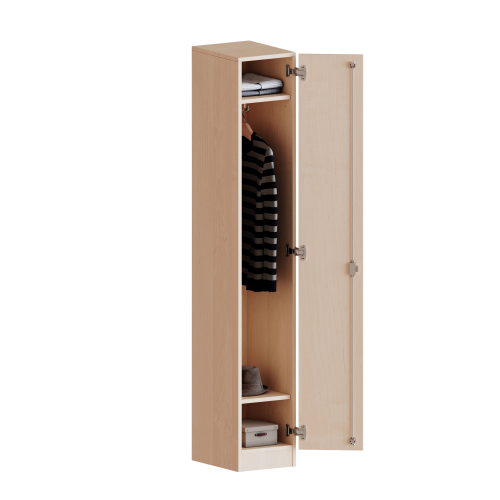 Spind Schrank, 5 Ordnerhöhen - Serie evo180 B/H/T: 30,5x190x40 cm, 1 durchgehende Tür, Tür öffnet rechts, mit Sockel (81 mm)