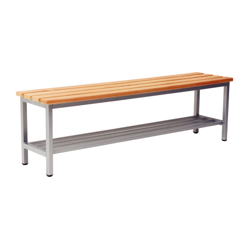 Umkleidebank mit Massivholz Sitzleisten und Schuhrost B/H/T: 100x45x35 cm, Sitzbank mit Schuhrost und Sitzleisten aus Buche Massivholz, Gestellfarbe nach RAL