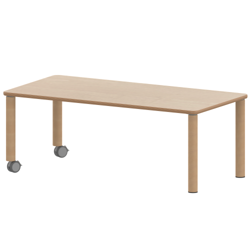 Tisch ZALOTTI mit Schichtstoff-Belag Rechtecktisch, B/H/T: 120x41x60 cm, Massivholzbeine Ø 60 mm, Fußvariante: fahrbar