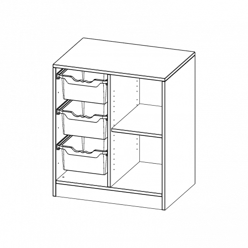 ErgoTray Regal, zweireihig, 2 Ordnerhöhen - evo180 Serie B/H/T: 70,3x82x50 cm, mit Sockel (81 mm), rechts 2 Fächer, links 3 hohe ErgoTray Boxen