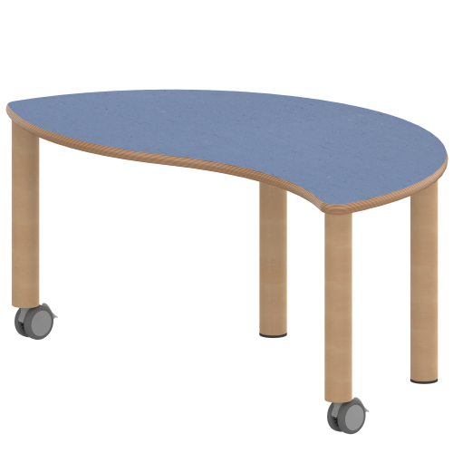 Tisch ZALOTTI mit Linoleum-Belag Halbrund-Wellentisch, B/H/T: 120x25x60 cm, Massivholzbeine Ø 60 mm, Fußvariante: fahrbar