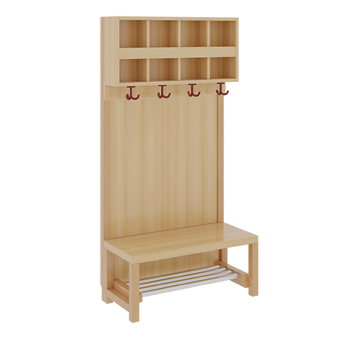Komplettgarderobe mit doppelter Ablagereihe B/H/T: 80x158x39 cm, 4 Plätze, Sitzhöhe: 42 cm, Stütze mit Paneelrückwand, mit Schuhrost aus Aluminiumrohren