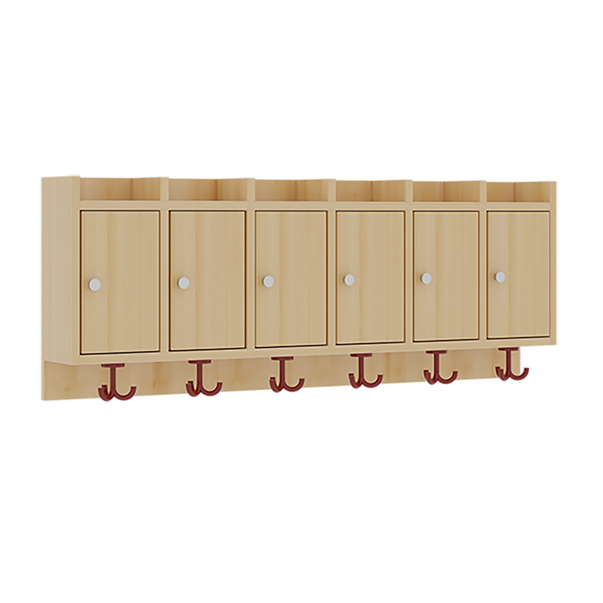 Garderobenablage mit Türen B/H/T: 120x46x27 cm, 6 Fächer mit Türen, darunter 3fach-Haken, oben offene Unterteilungen