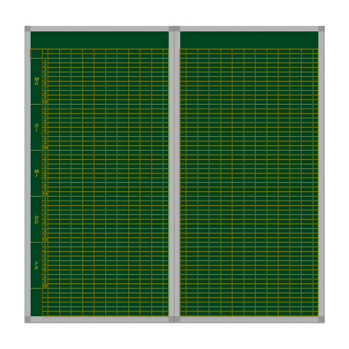 Klassenplantafel erweiterbar, Stahlemaillie grün Stundenplantafel Basis für 10 Klassen mit 10 Tagesstunden, 57x103 cm
